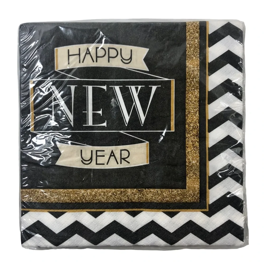 Happy New Year Dinner Napkin & Cheers Cocktail Napkin 16 Ct. (Set of 2)